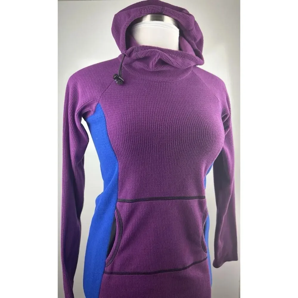 Melanzana Hooded Micro Grid Fleece Dress Hoody Purple & Blue Women’s Size Small - Picture 12 of 16